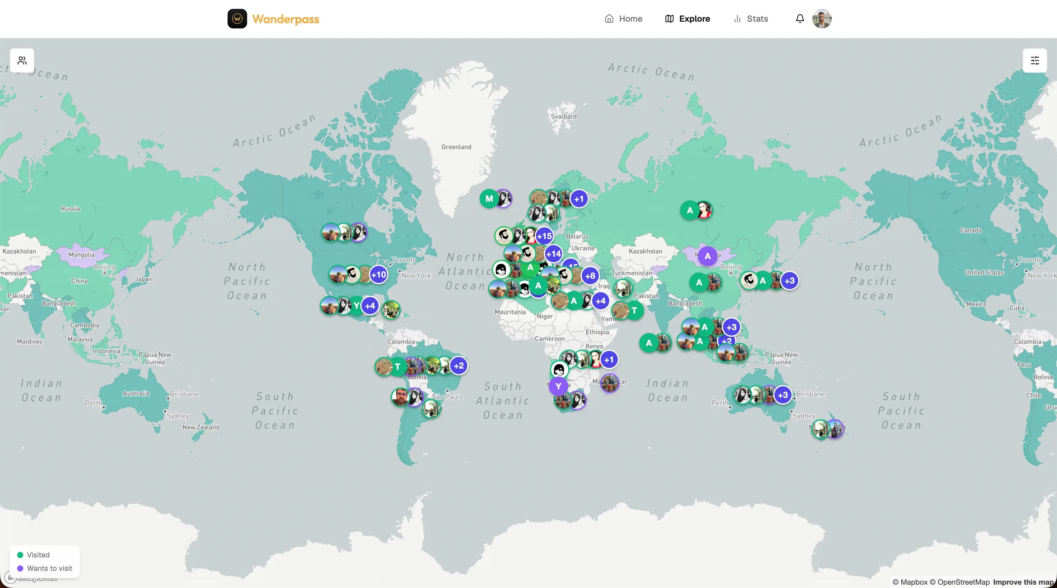 The Wanderpass friends map — everyone you follow on one world map